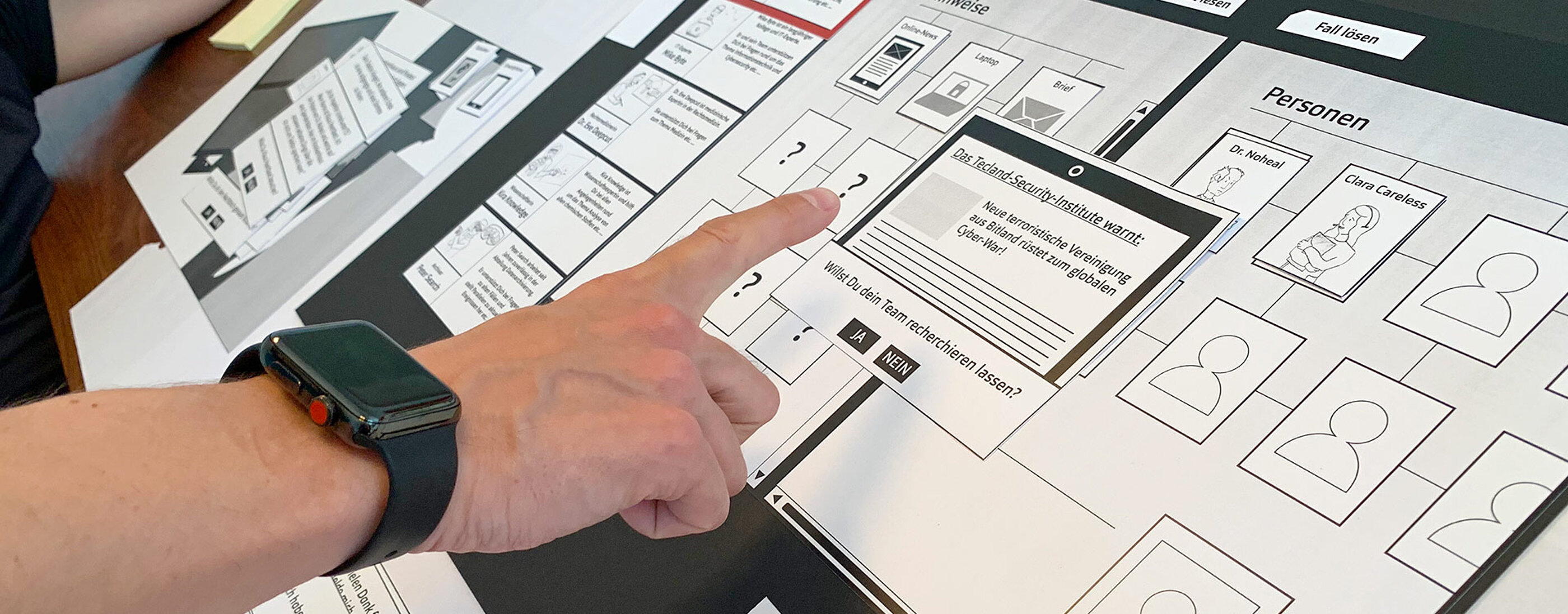Testing eines Spiele-Prototypen für eine Mitarbeiter-Schulung. Freunde der Klarheit beim Testing eines Prototpyen.