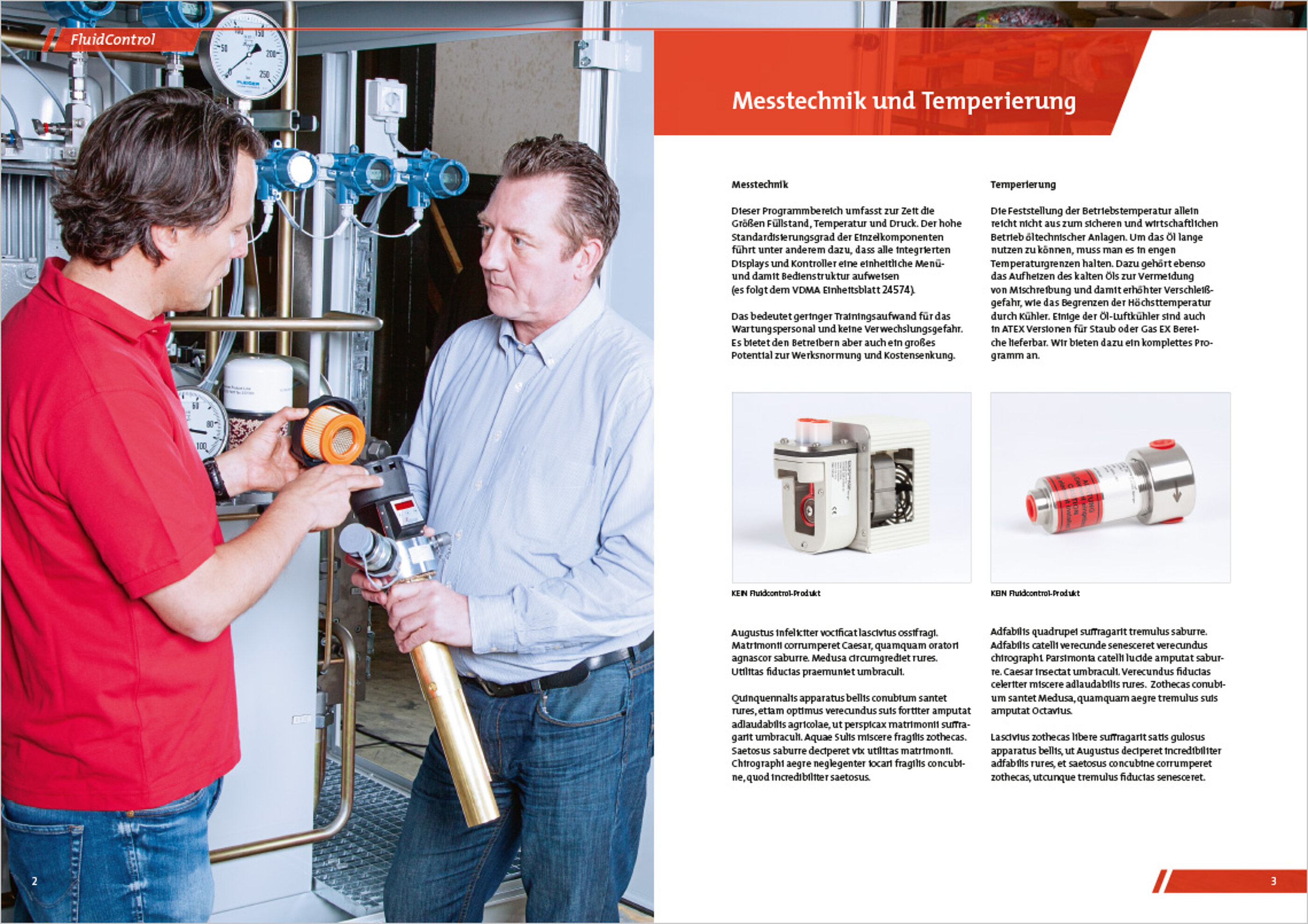 Image-Bilder, Produkt-Bilder, Corporate Colours, Schrift und eigentypische Gestaltungslemente fügen sich im Layout zum visuellen Erscheidungsbild der Marke zusammen. Innenseiten einer BÜHLER Technologies Broschüre im neuen Corporate Design mit Image und Produkt Bildern.