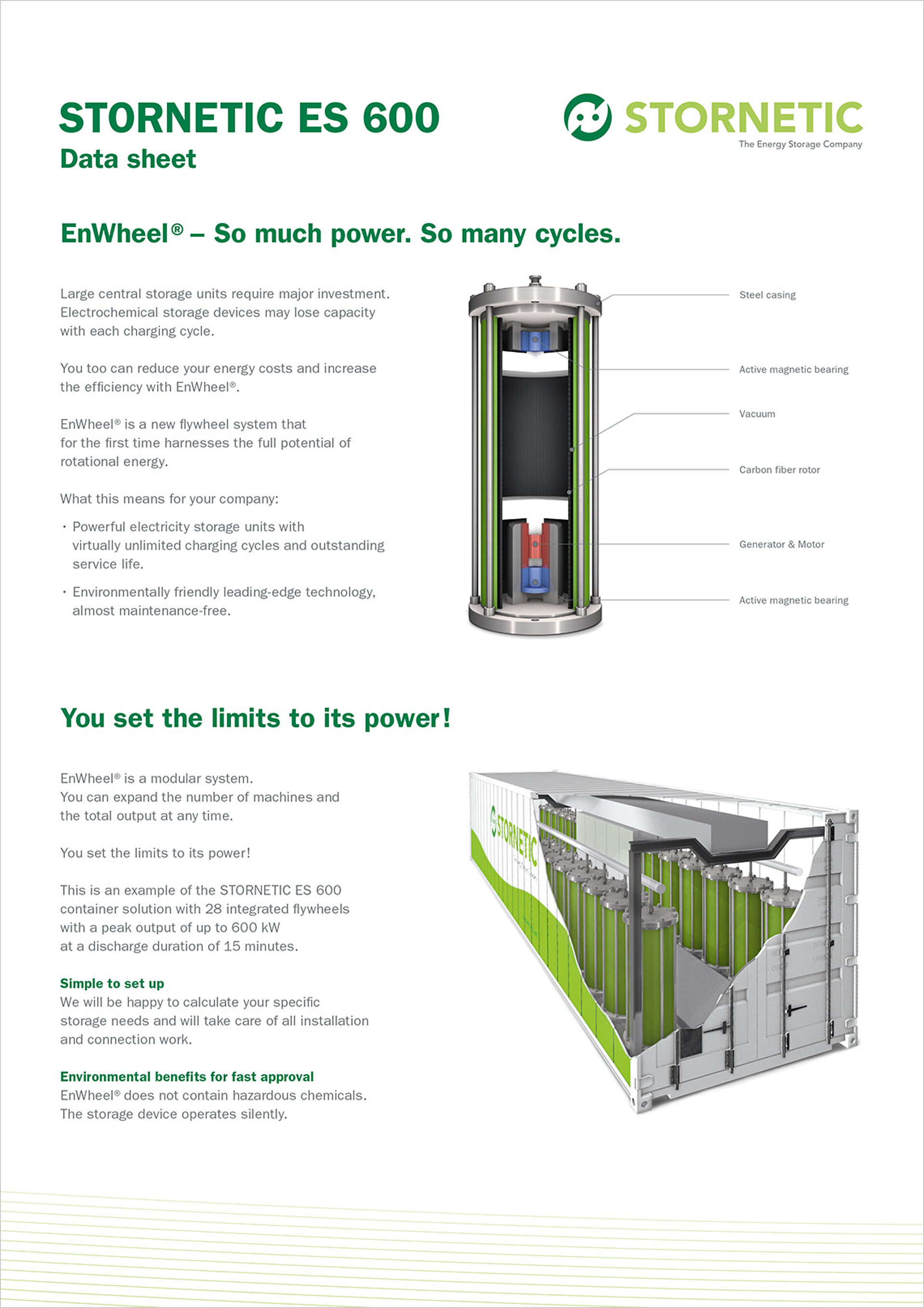 Das STORNETIC Produkt Datenblatt im neuen Corporate Design beschreibt die Produkte EnWheel® und DuraStor® und listet deren Leistungsdaten auf.