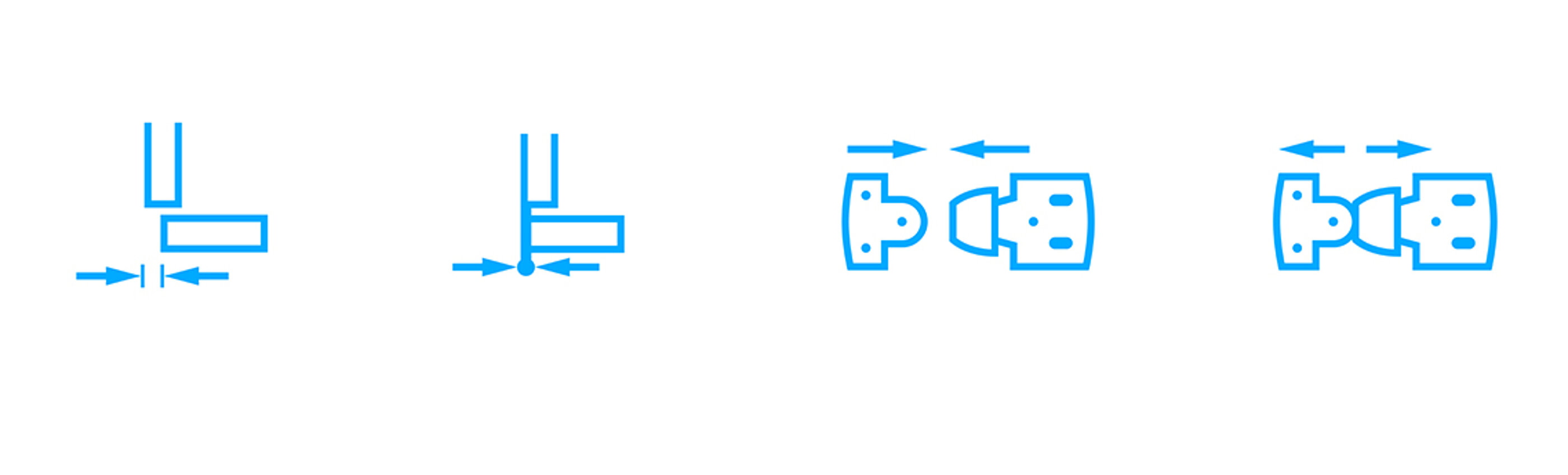 Beispiele aus dem eigens für die Marke PRÄMETA Präzisionsmetall entwickelten Icon-Set, die eingängig die Produkt-Eigenschaften Fugenbreite, Rollenstärke sowie die Art der Montage und Demontage vermitteln. Technische Icons der Marke PRÄMETA Präzisionsmetall, die Angaben zu Fugenbreite,Rollenstärke, Montage und Demontage der Scharniere kennzeichnen