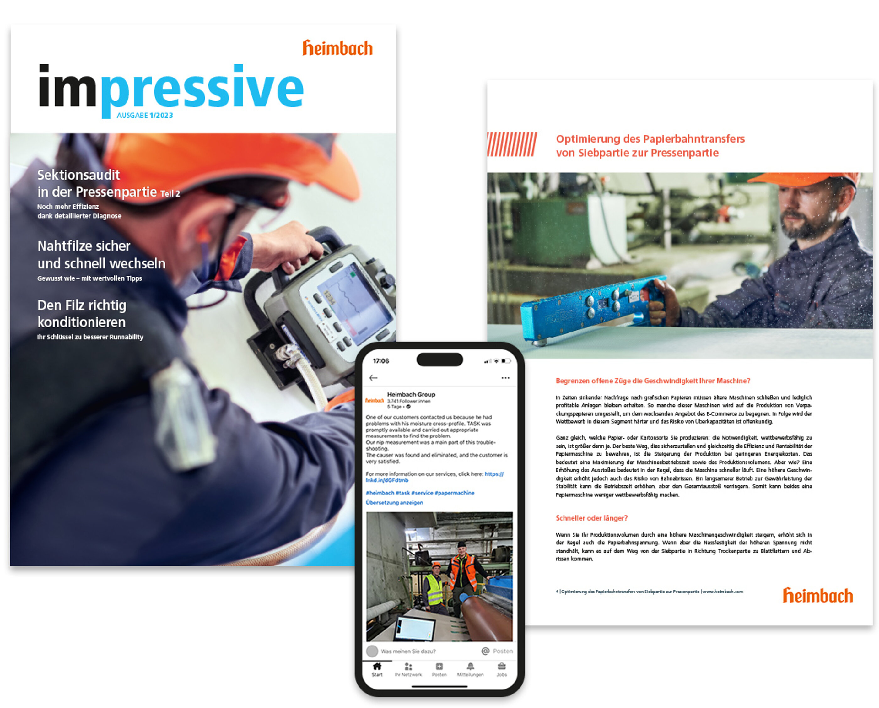 Content-Marketing-Kanäle und wichtige Marken-Touchpoints von Heimbach, Hersteller technischer Textilien. Kundenmagazin, Whitepaper und LinkedIn-Profil sind wichtige Content Marketing Kanäle von Heimbach, dem Hersteller technischer Textilien.
