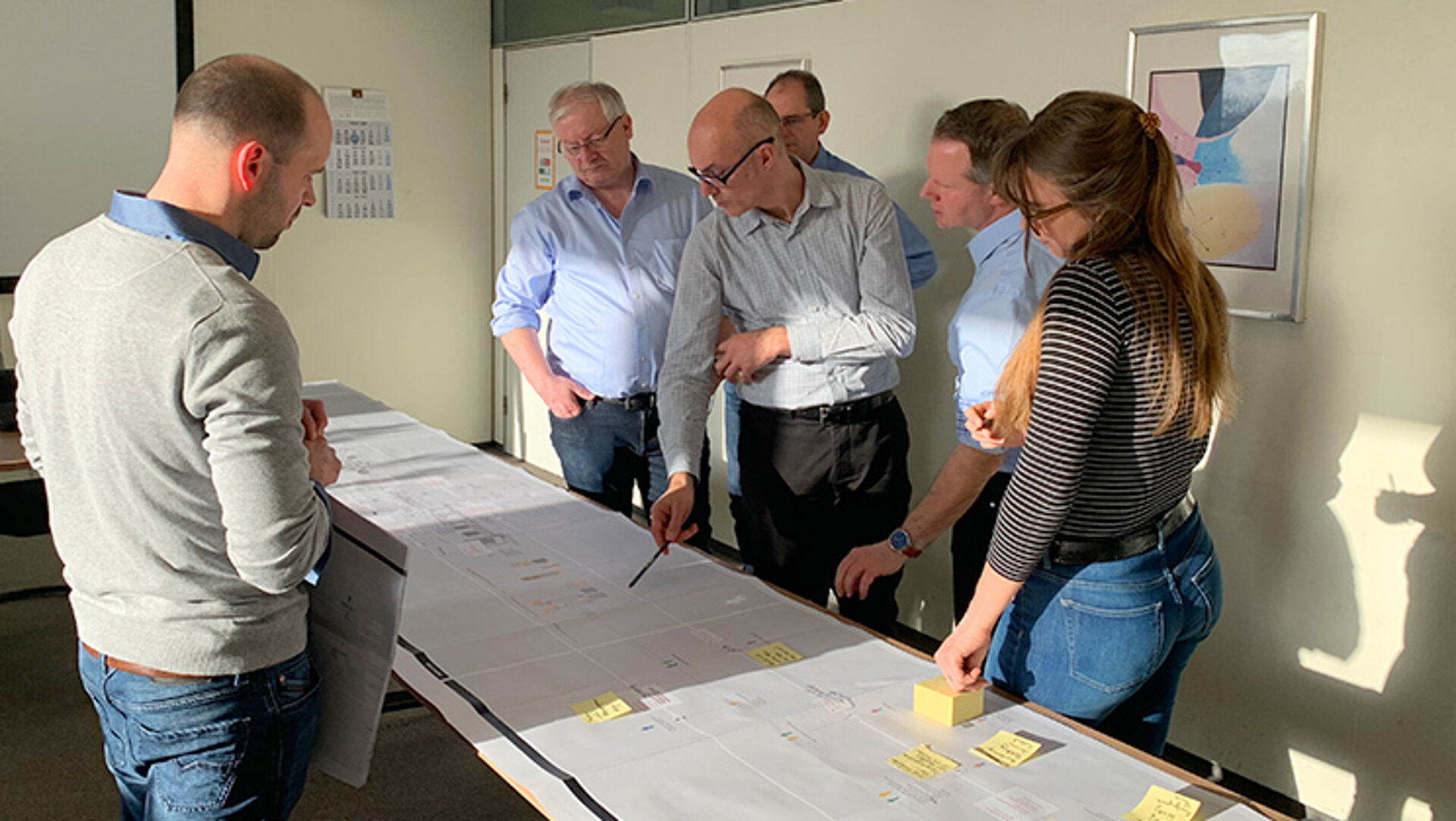 Moderiert von den Freunden der Klarheit benennen Heimbach-Experten, die die Papierfabriken, Kunden und Produkte kennen, bei der Analyse der Customer Journey Aufgaben, Pain Points und Gewinne der Papiermacher. Freunde der Klarheit analysieren mit Heimbach in einem Strategie Workshop die Customer Journey und sammeln Input und Ideen für deren Optimierung.